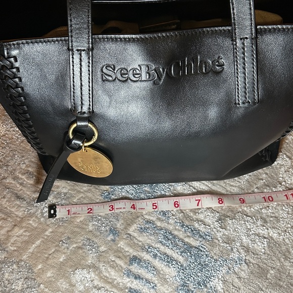 304. See By Chloe Black Leather & suede with removable Gold Charm w/coa - Picture 16 of 16